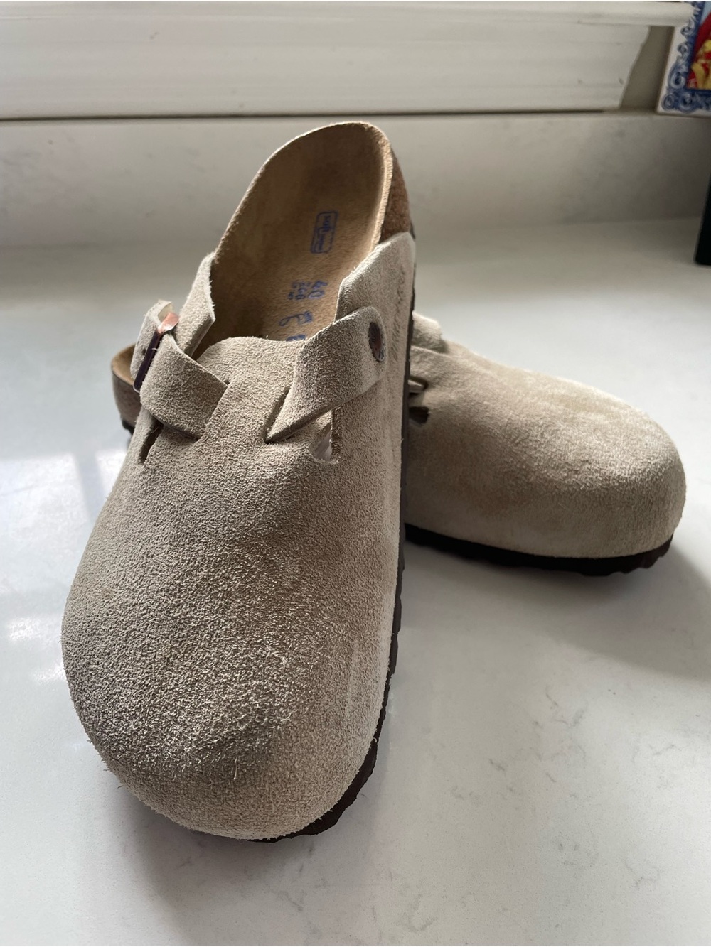 Birkenstock Suede Mule Clogs in Taupe- NEW in BOX!